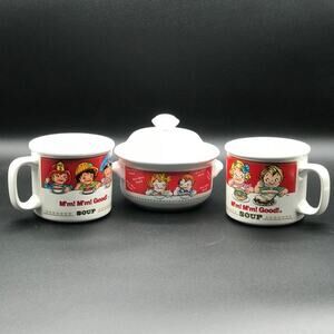 Vintage Campbell Soup Co Mini Tureen Dish Set: Lid 2 Cups Mugs for Kids